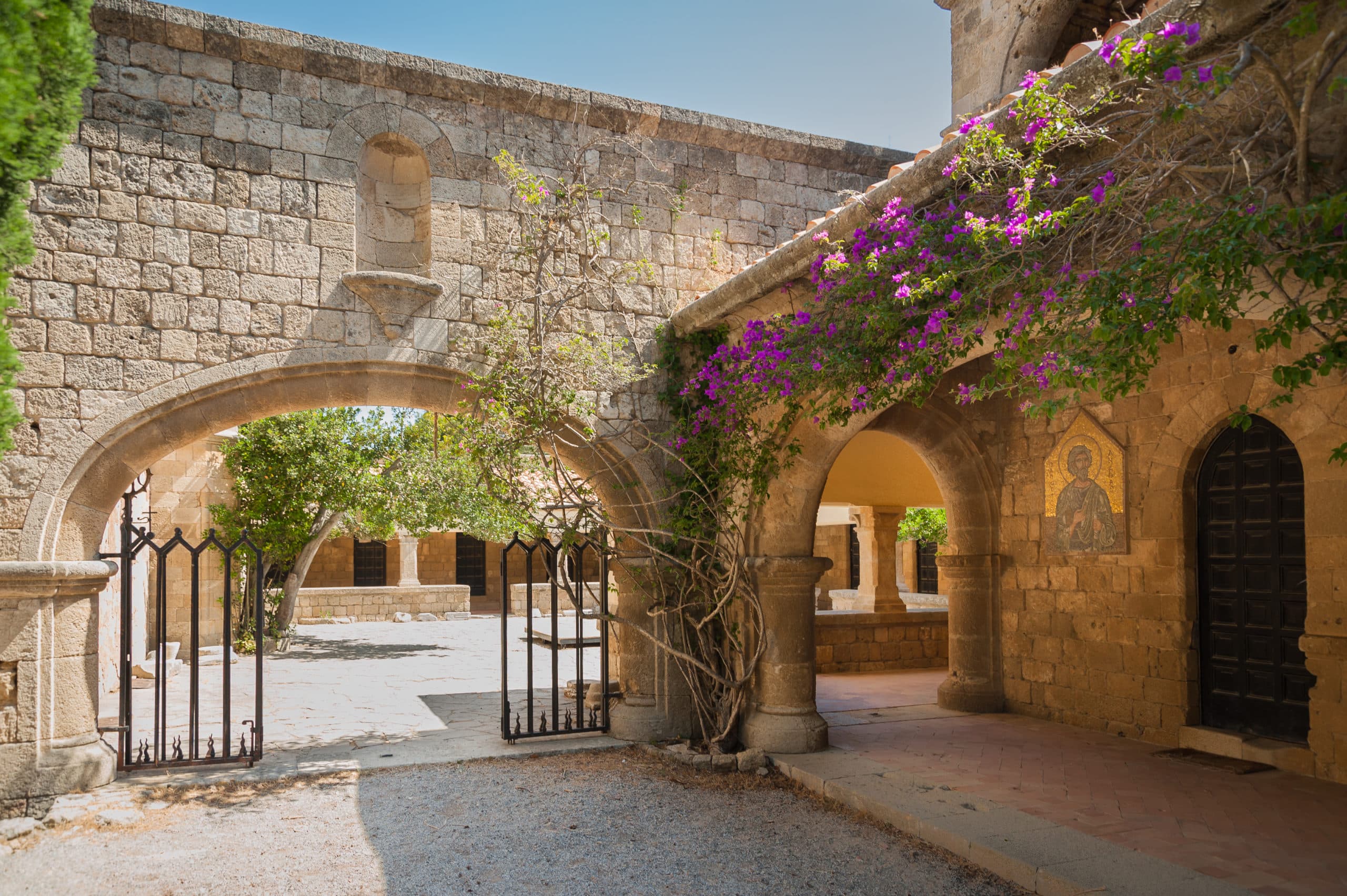Island,Of,Rhodes,,Greece.,05/28/2018.,Monastery,Of,Filerimos,,Masonry,Colonnade
