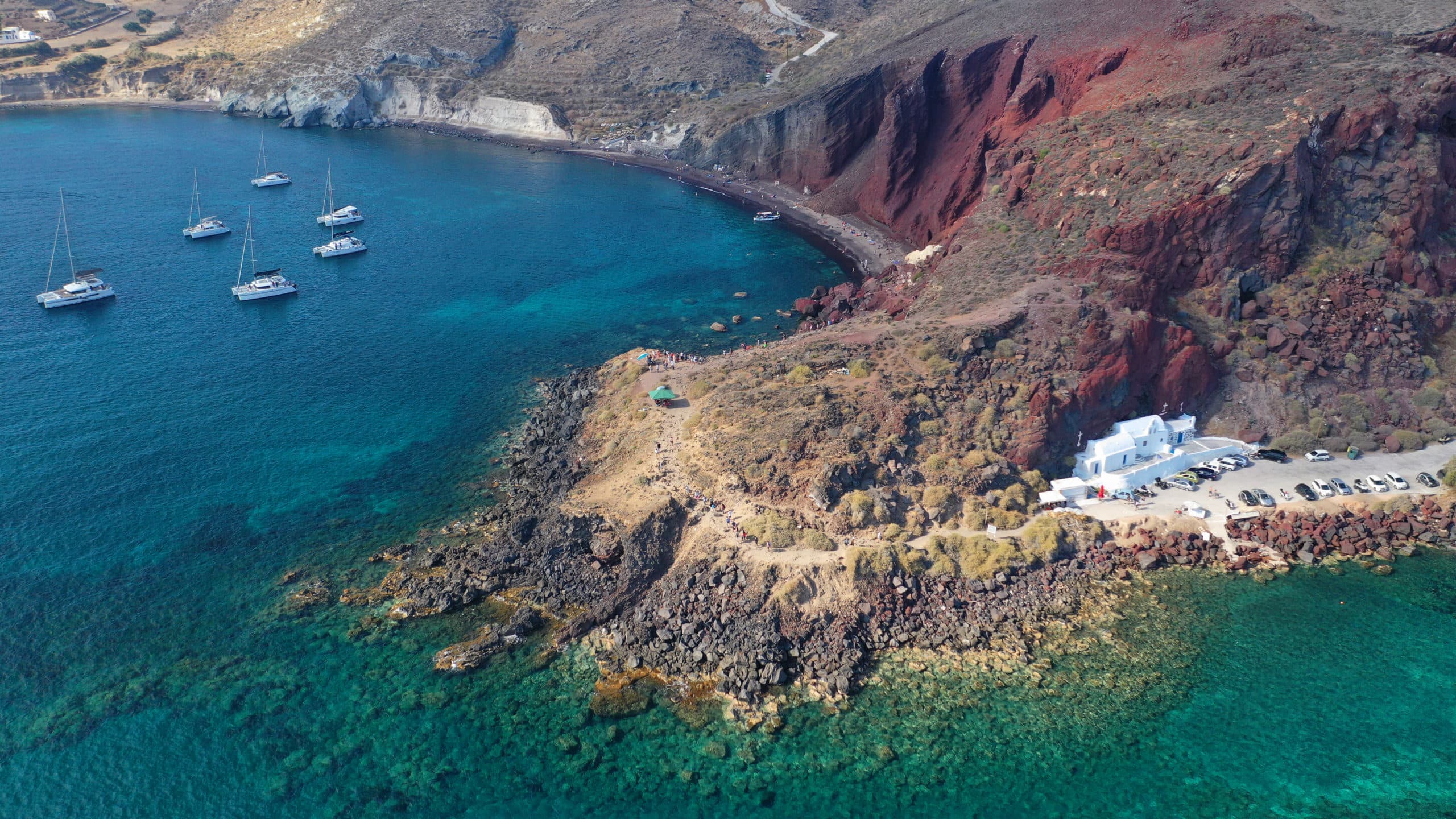 Aerial,Drone,Photo,Of,Iconic,Famous,Red,Volcanic,Beach,And