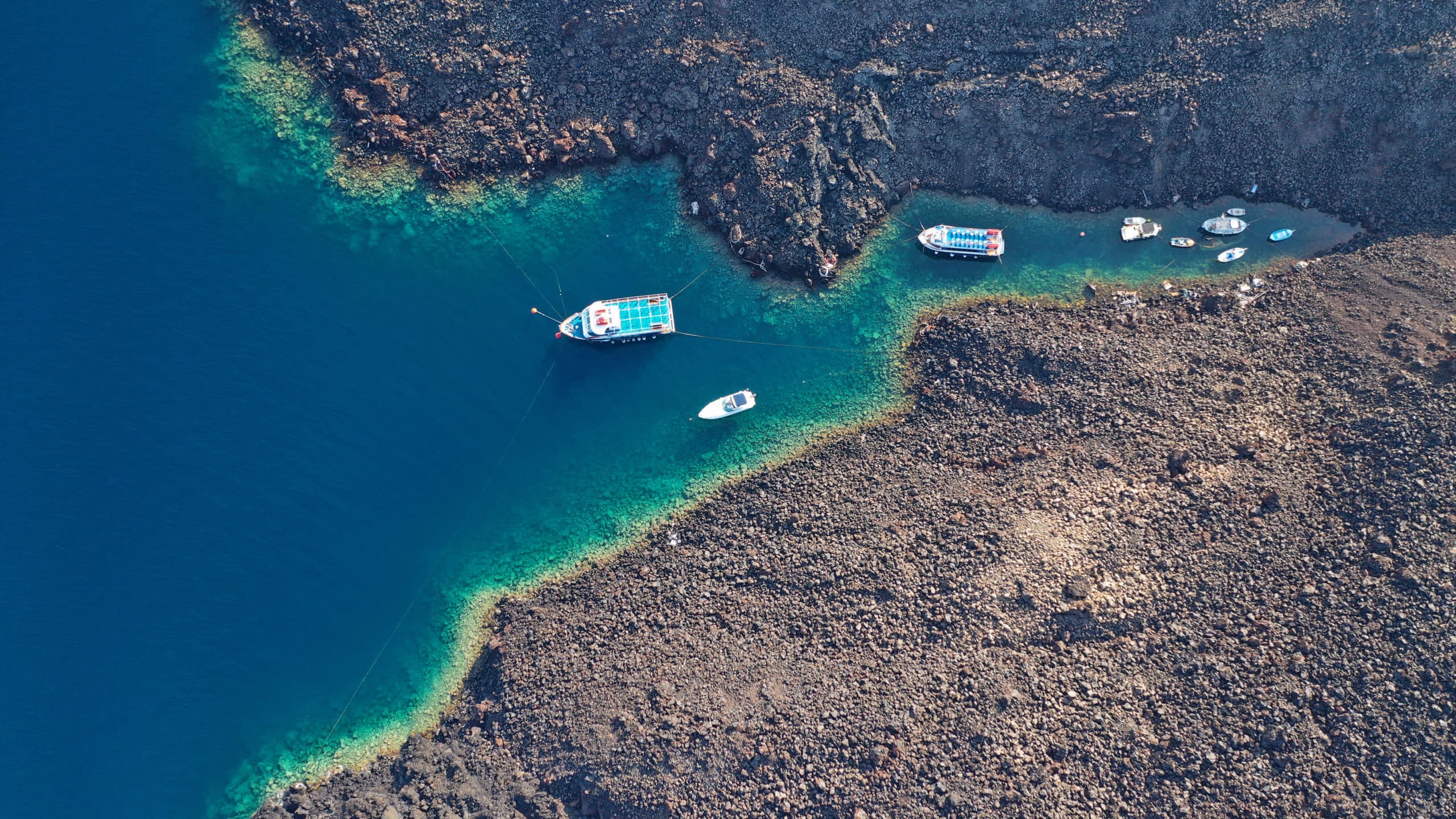 Aerial,Drone,Photo,Of,Iconic,Main,Crater,Of,Santorini,Volcanic