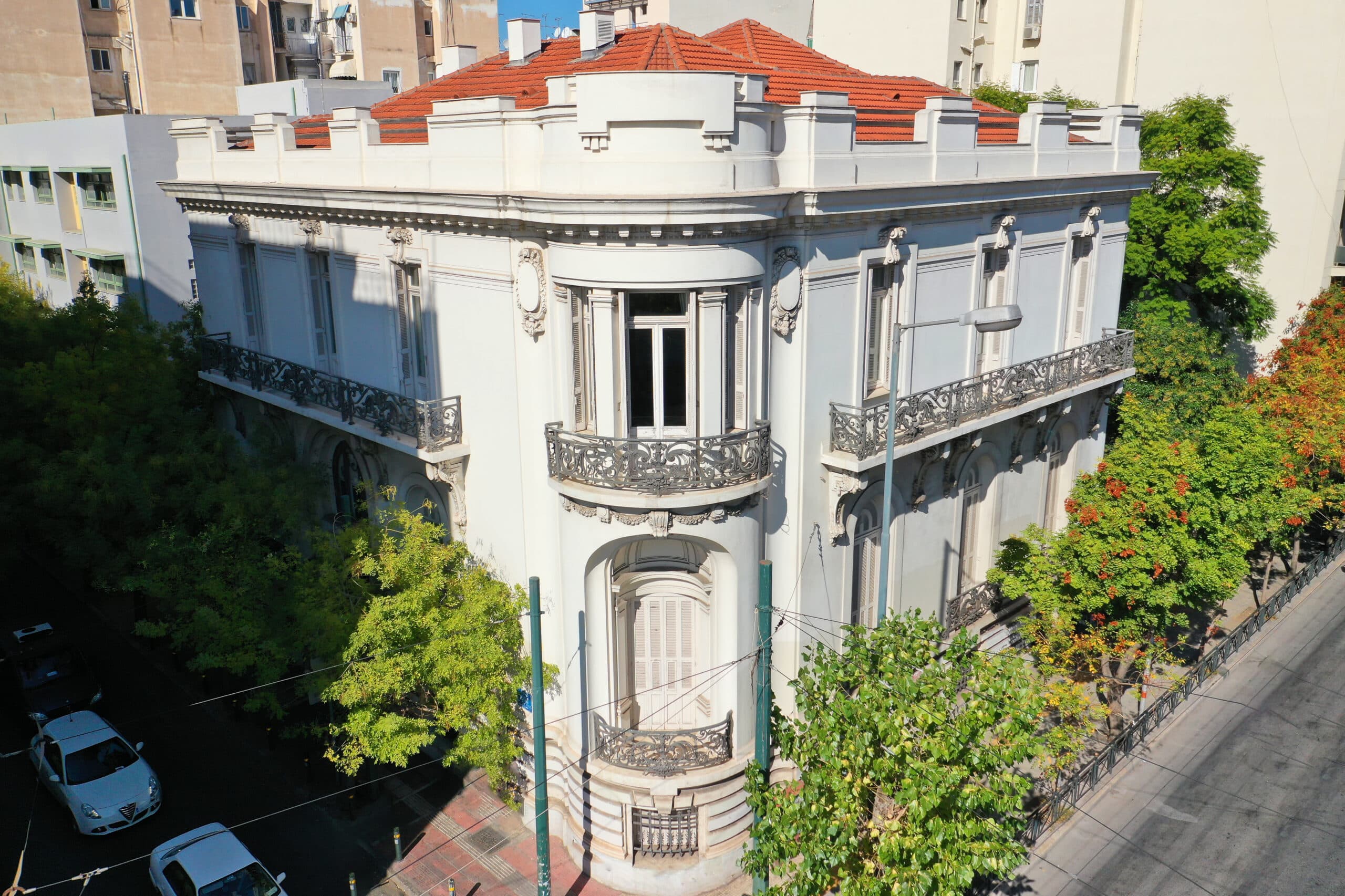 Aerial,Drone,Photo,Of,Renovated,Public,Neoclassic,Building,In,The