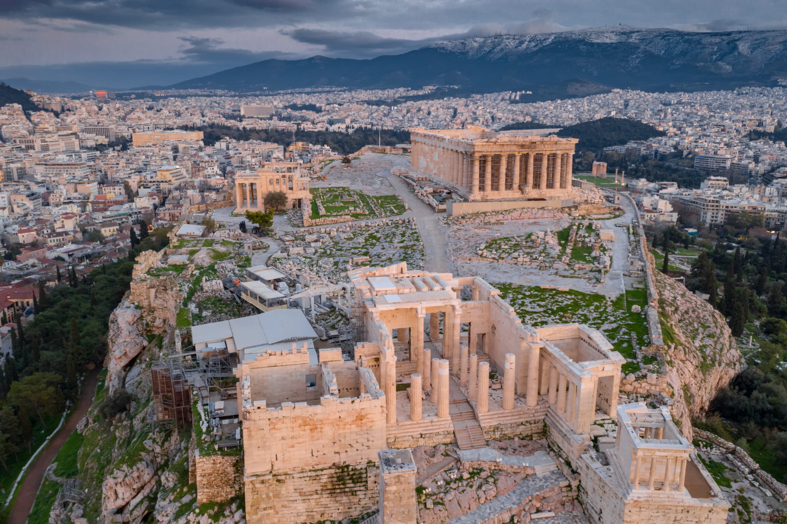 Aerial,View,Of,Acropolis,Of,Athens,,The,Temple,Of,Athena