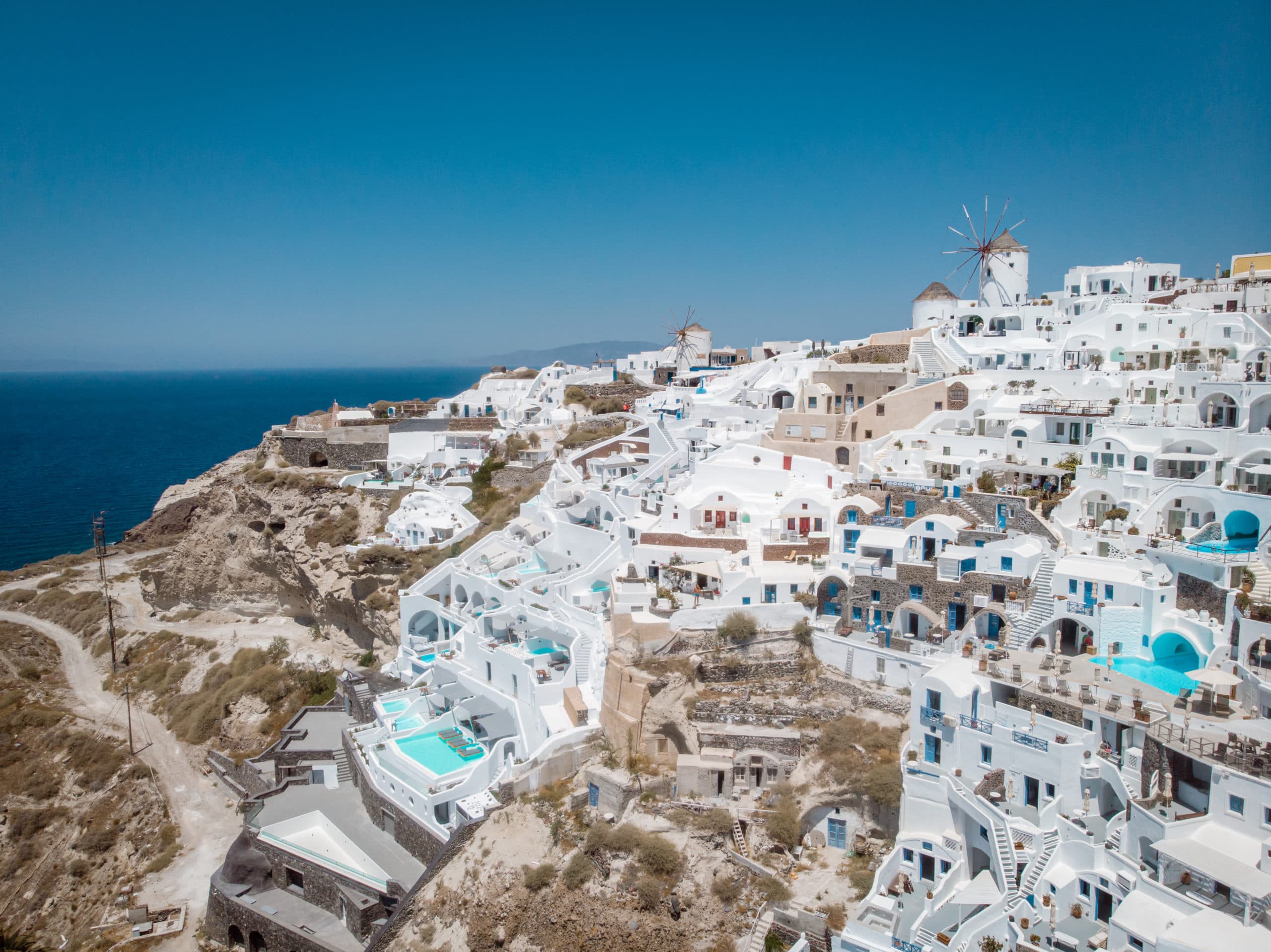 Drone,View,Over,Santorini,,Aerial,View,Over,The,Whitewashed,Village