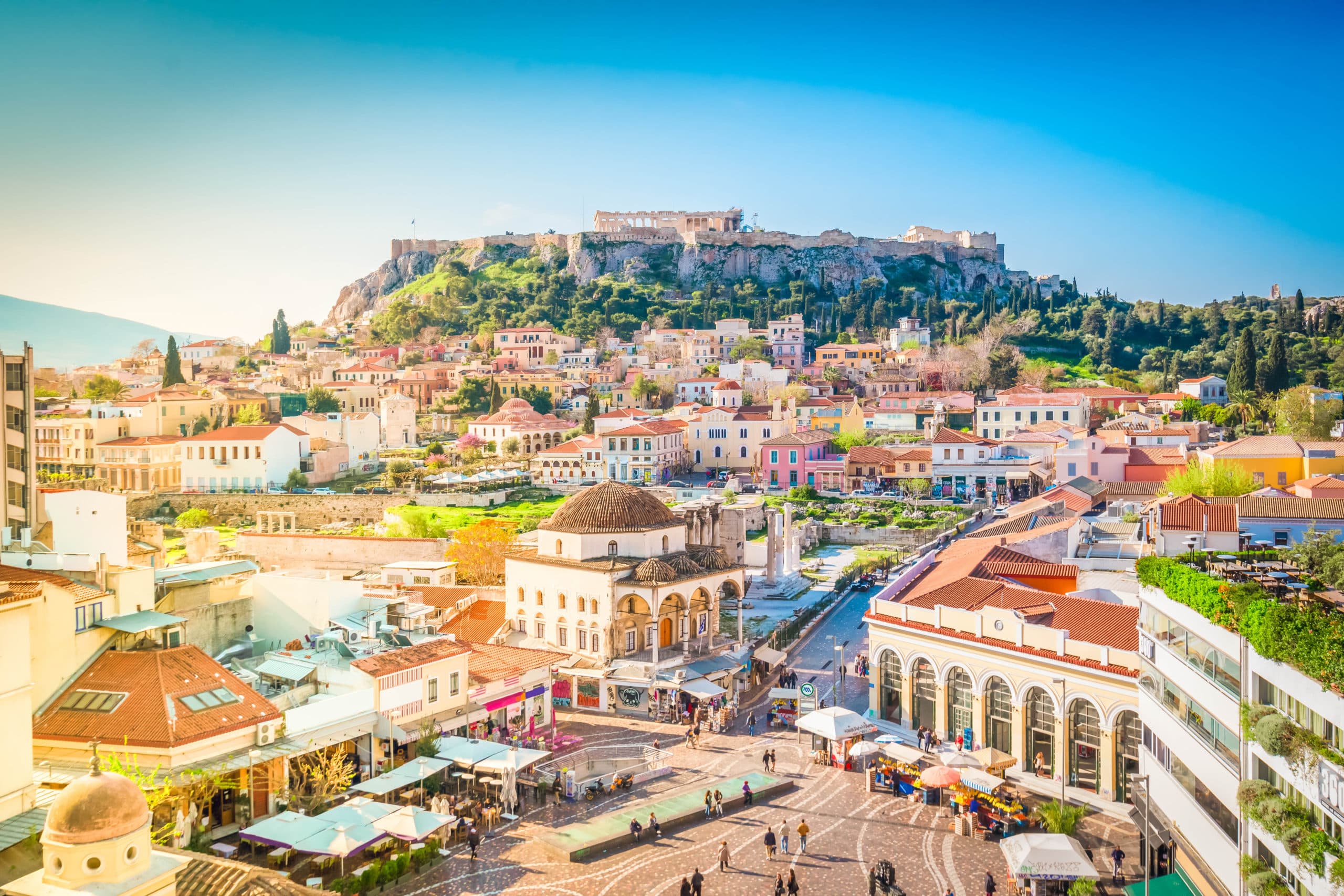 Skyline,Of,Athenth,With,Moanstiraki,Square,And,Acropolis,Hill,,Athens
