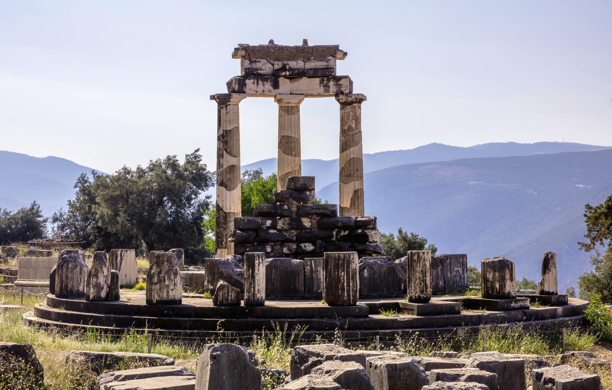 Delphi,Greece,,Archaeological,Site.,Ancient,Greek,Temple,Stone,And,Columns