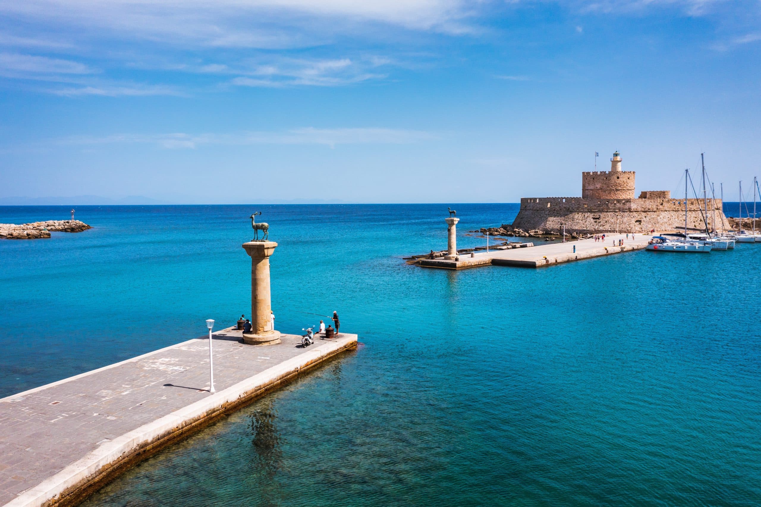 Mandraki,Port,With,Deers,Statue,,Where,The,Colossus,Was,Standing