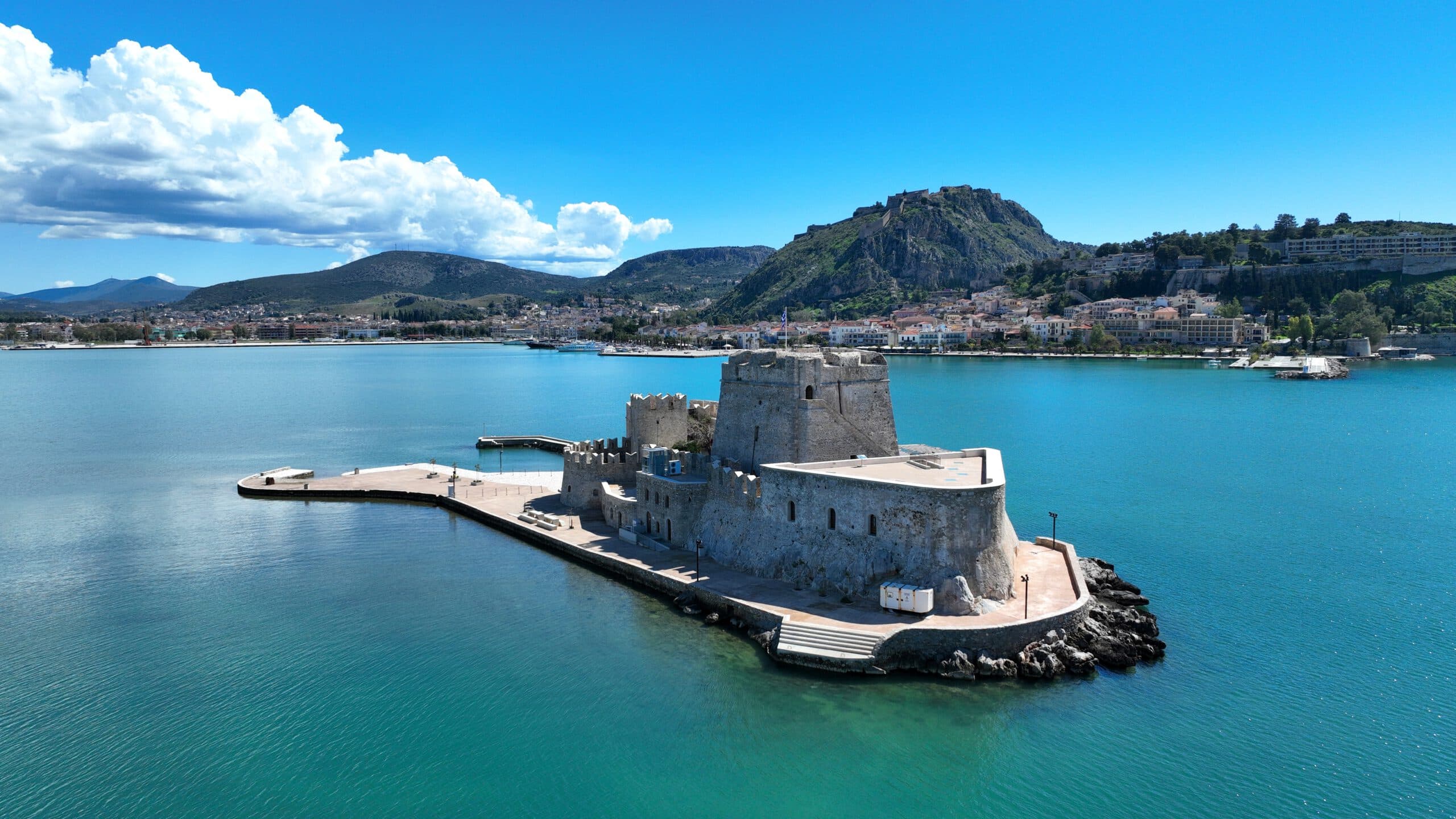 Aerial,Drone,Photo,Of,Castle,Of,Bourtzi,Built,At,Sea