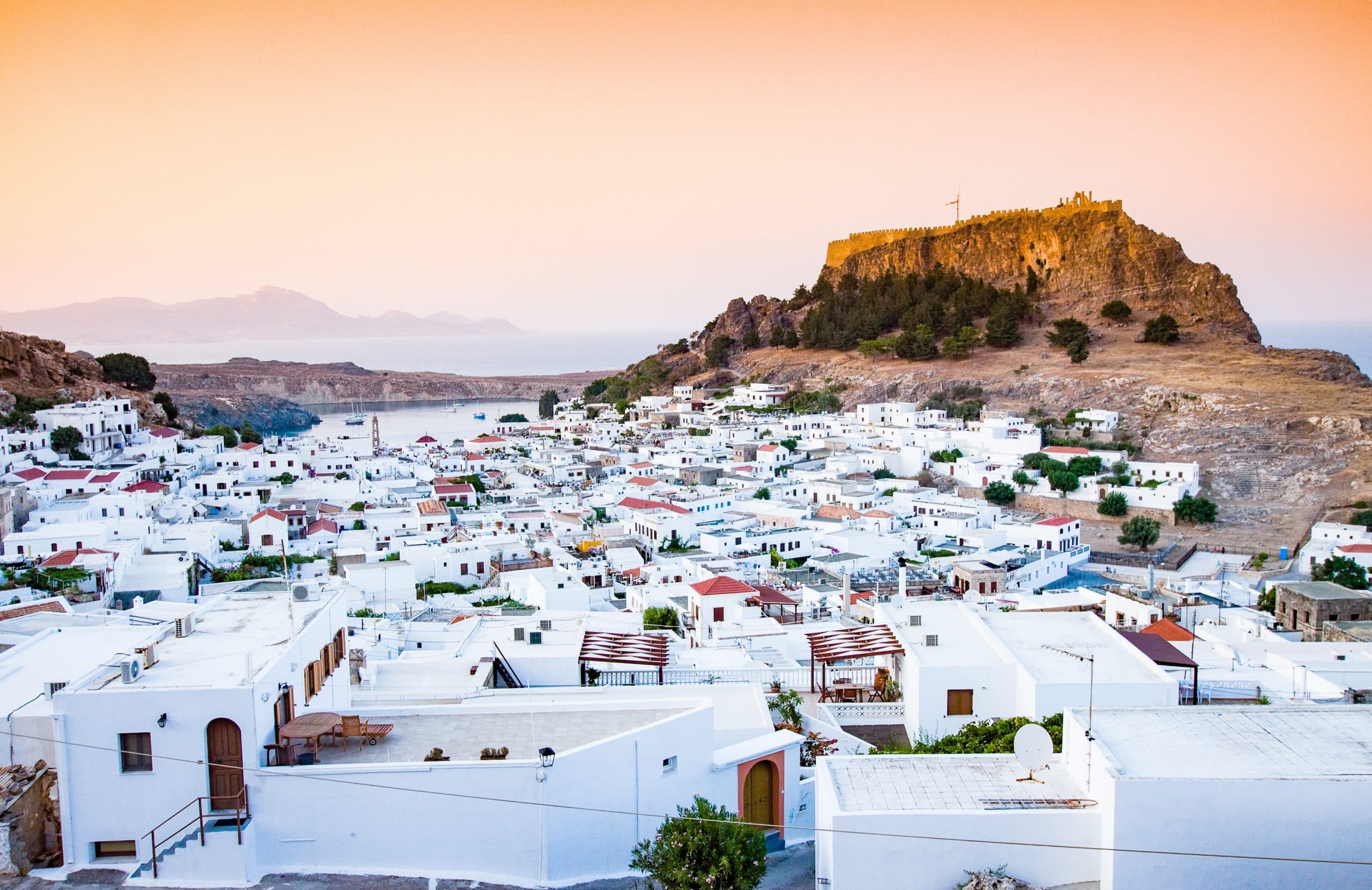 View,Over,Lindos,Town,,Rhodes,,Dodecanese,,Greek,Islands,,Greece,,Europe