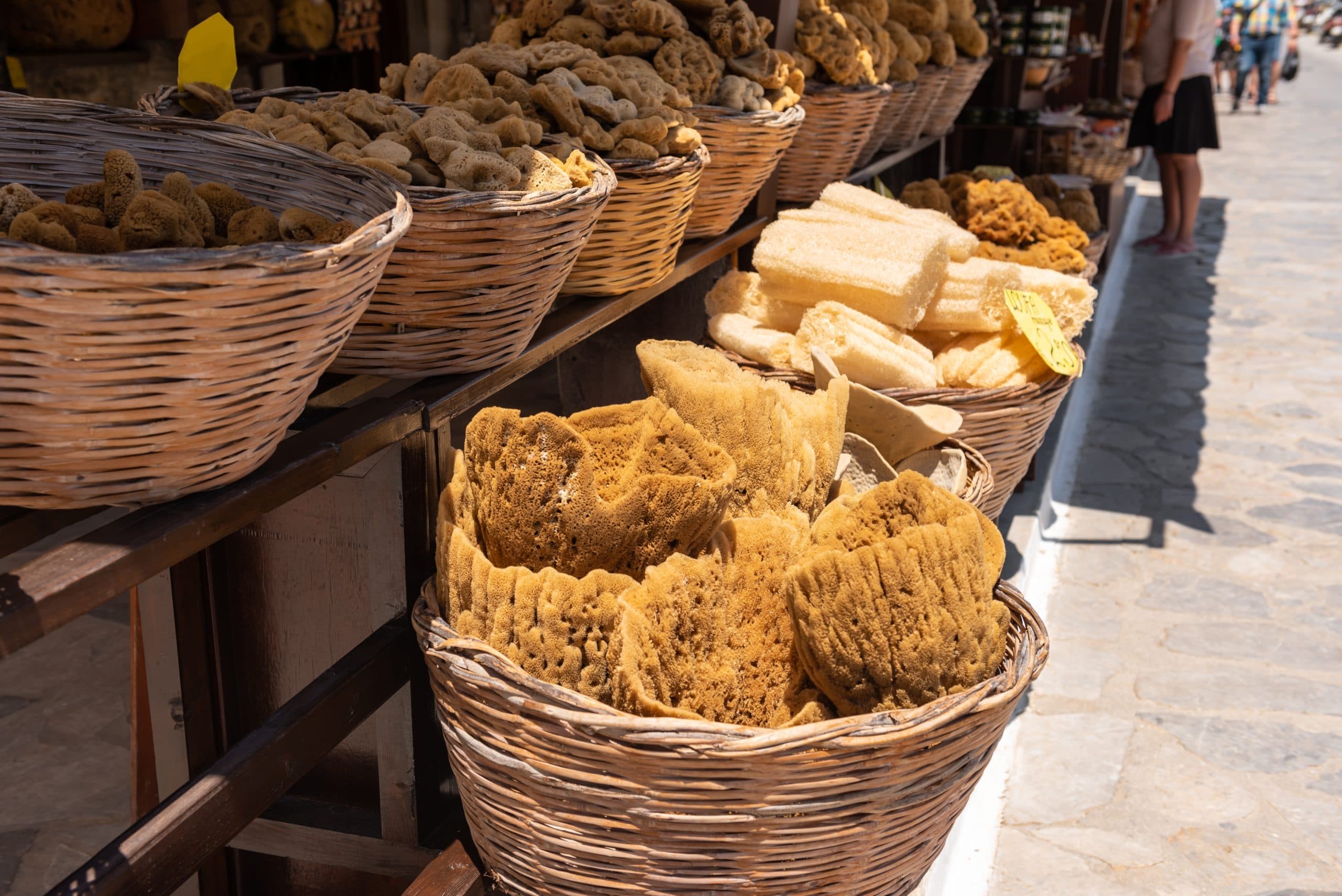 Natural,Sponges,In,Local,Market.,Symi,Island.,Greece
