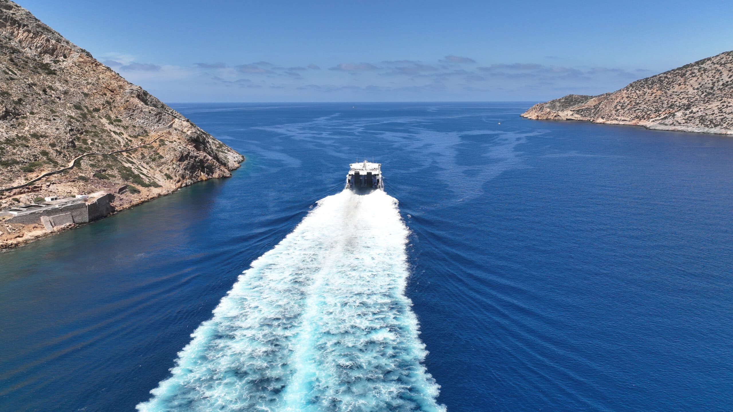 Aerial,Drone,Photo,Of,High,Speed,Passenger,Vessel,Departing,From