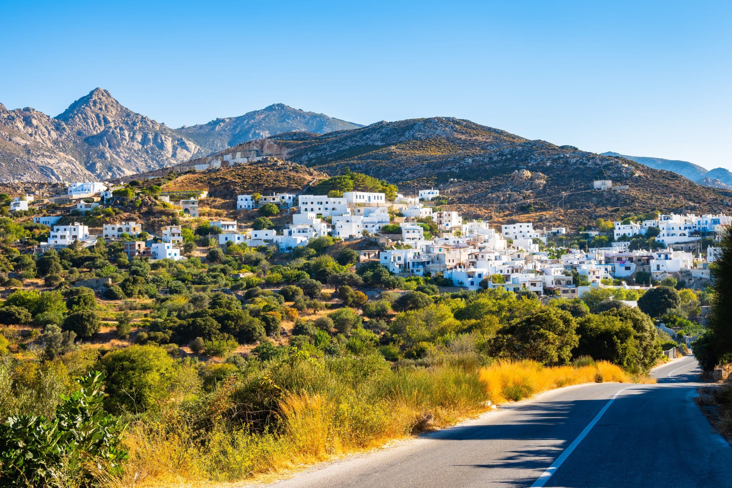 View,Of,Mountain,Village,Of,Kourounochori,From,Scenic,Road,,Naxos