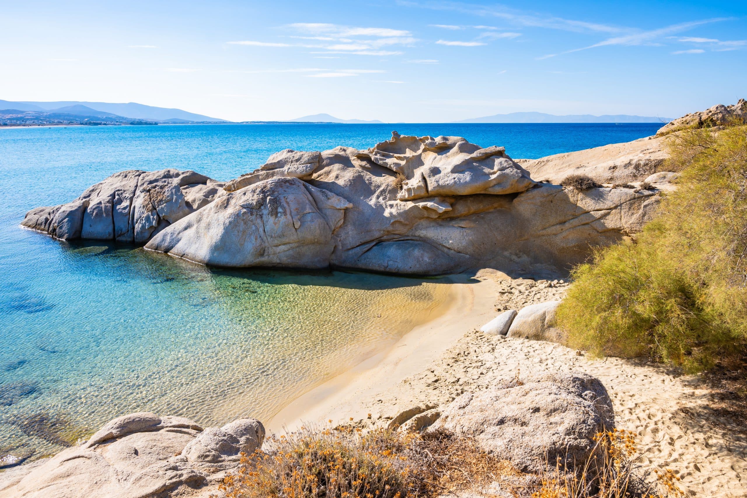 Beautiful,Sandy,Beach,Of,Mikri,Vigla,With,Rocks,In,Azure