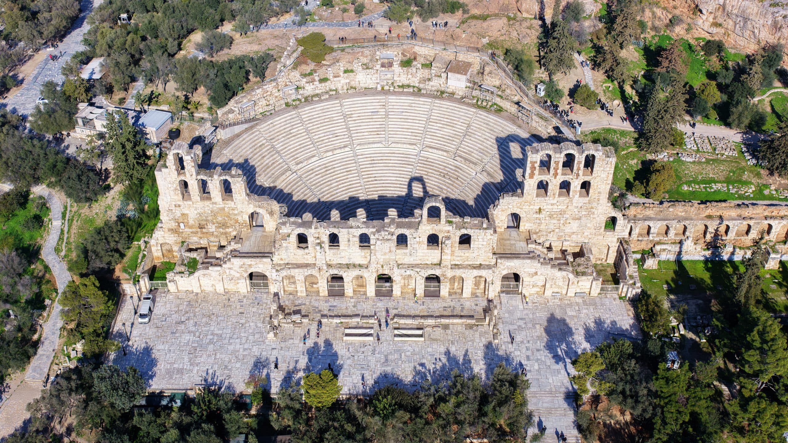Aerial,Drone,Photo,Of,Iconic,Theatre,Of,Herodus,Atticus,,Athens
