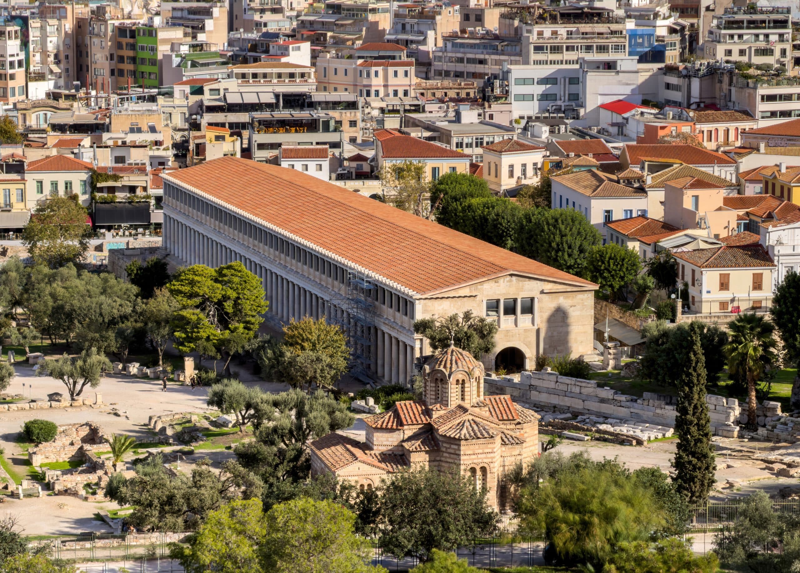Athens,,Greece,,Stoa,Of,Attalos,And,Byzantine,Church,In,The