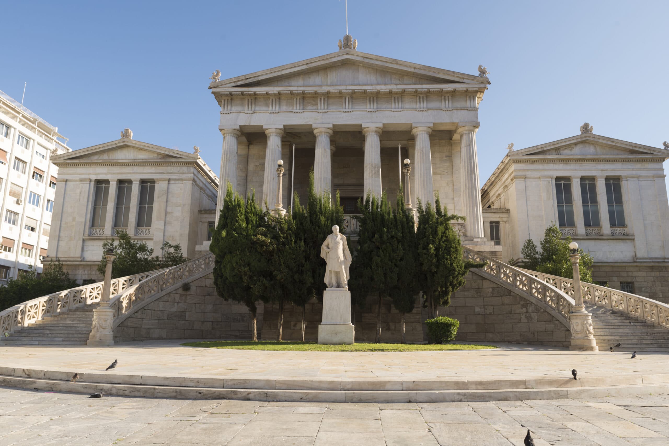 The,National,Library,Of,Greece.the,Neoclassical,Marble,Building,Is,Situated