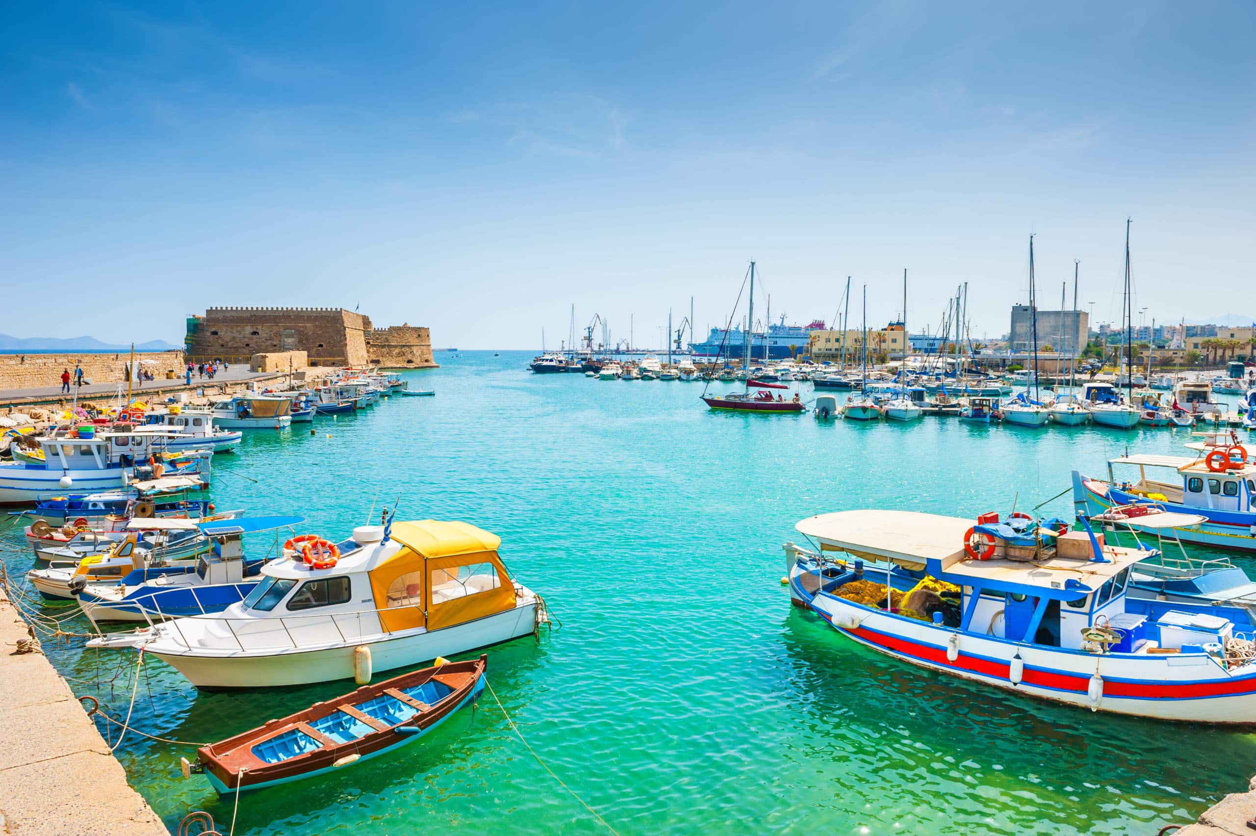 Old,Venetian,Harbor,With,Boats,In,Heraklion,,Crete,Island,,Greece