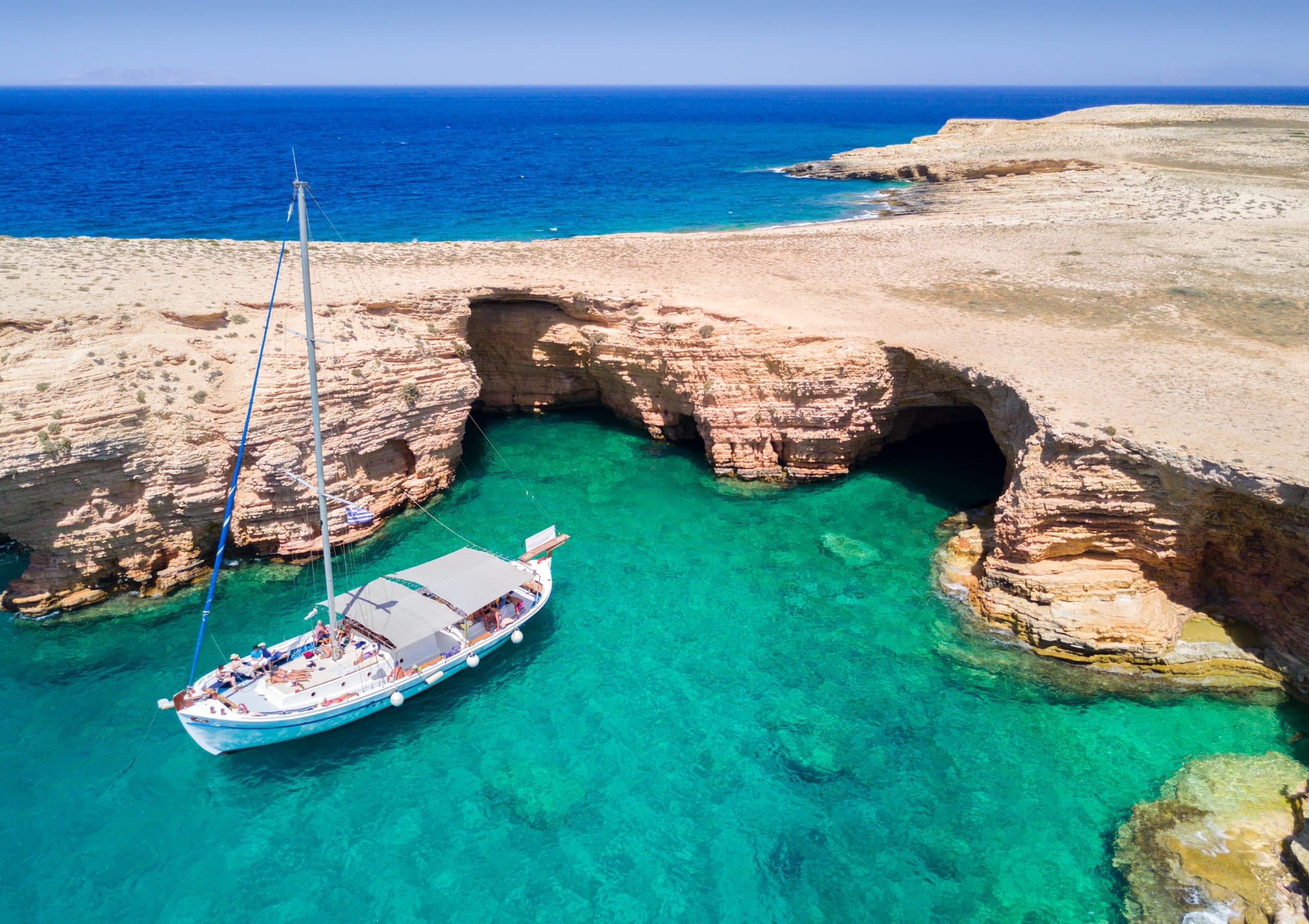 Aerial,View,Of,The,Ksylobatis,Caves,On,Pano,Koufonisi,,Cyclades,