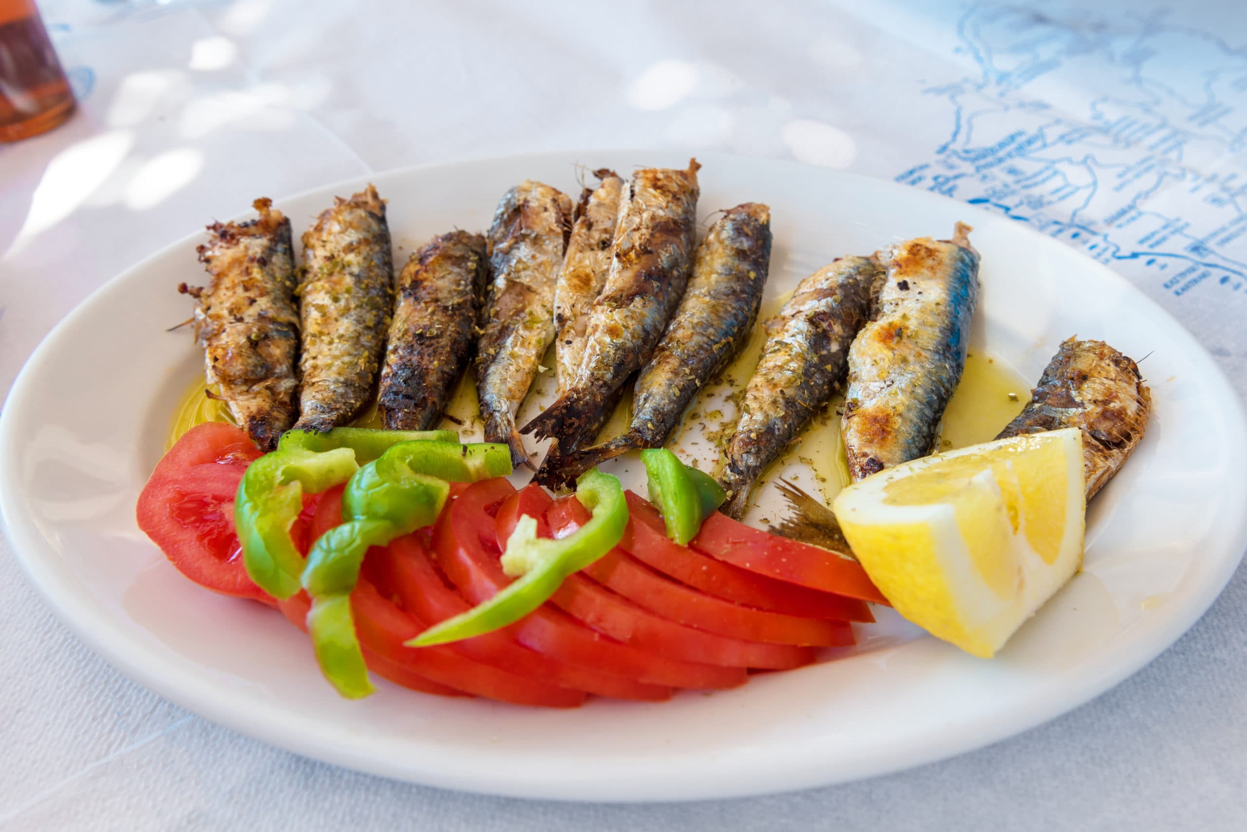 Seafood,,Grilled,Sardines,Served,In,Traditional,Greek,Tavern.,Naxos,Island.