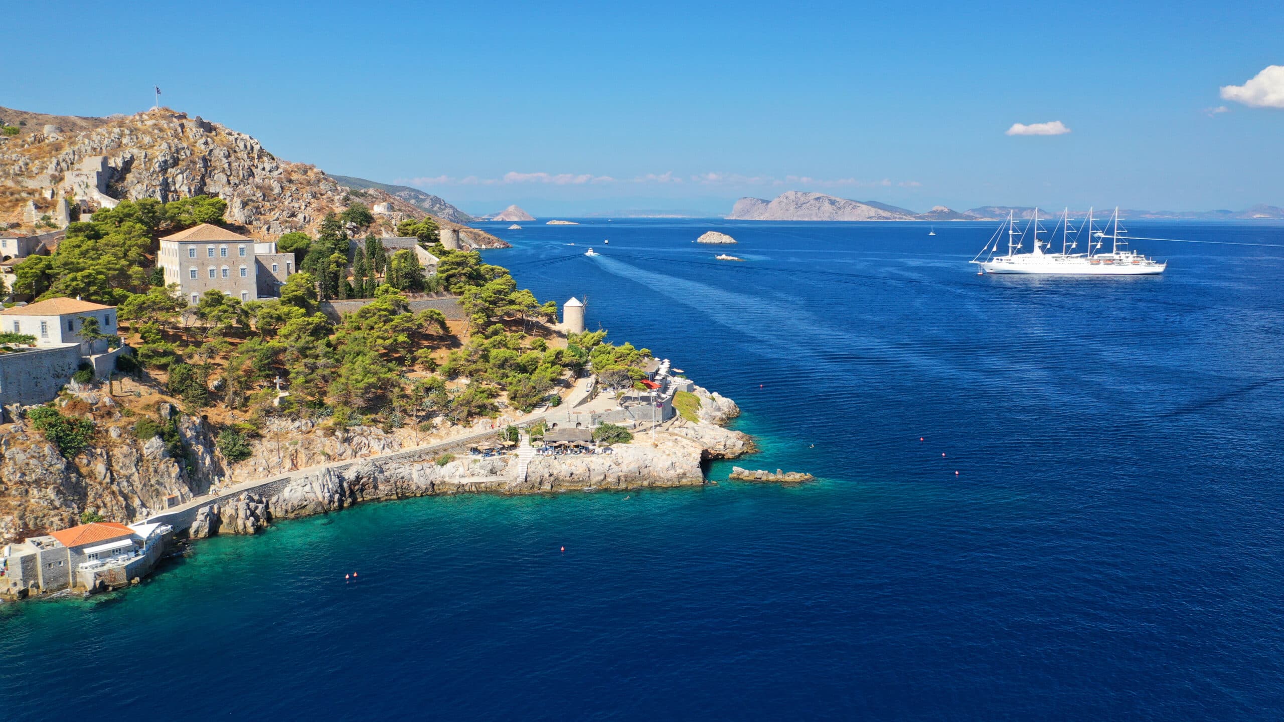 Aerial,Drone,Photo,From,Picturesque,Main,Town,Of,Hydra,Or