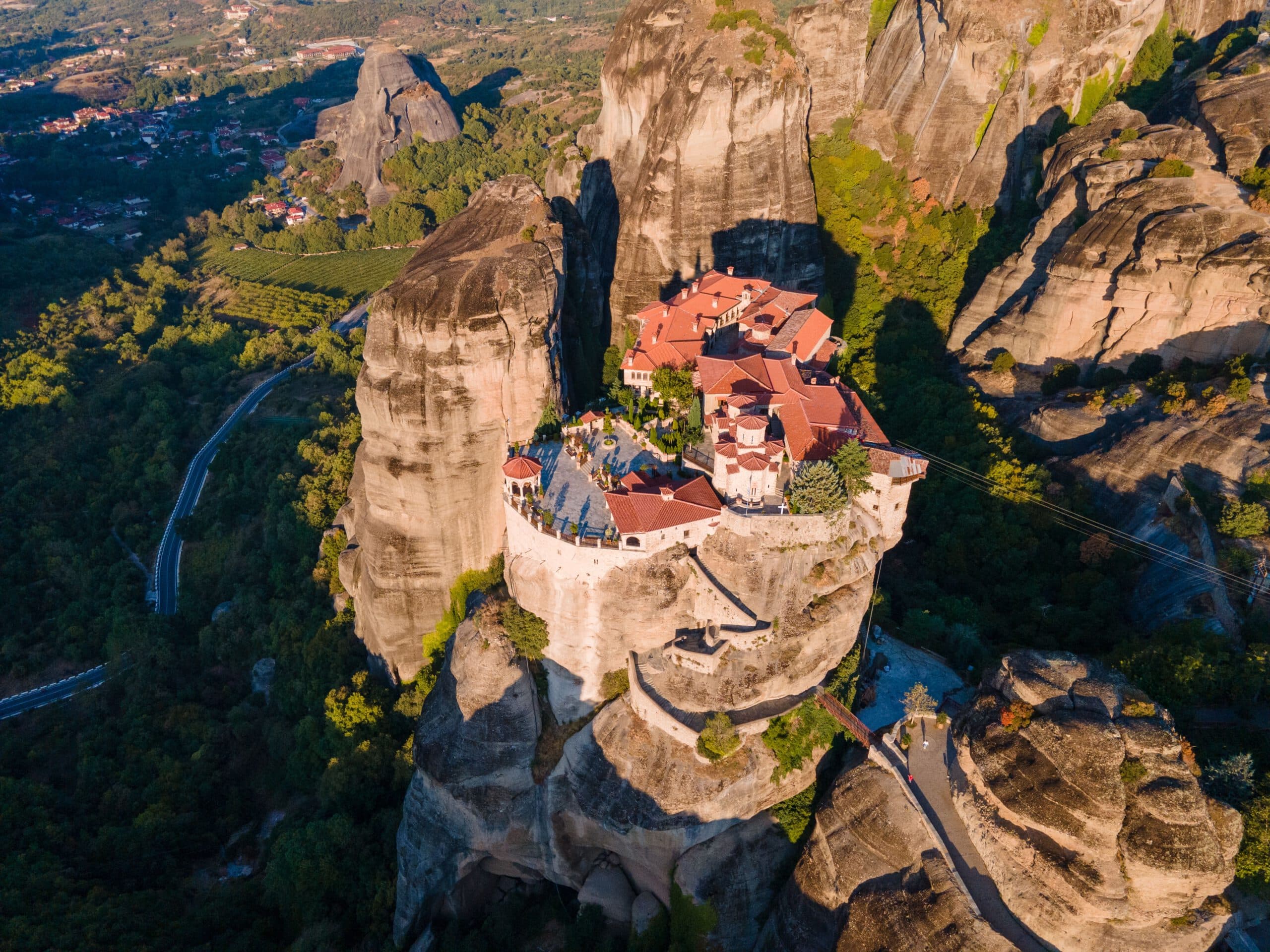 Meteora,Monastery,Aerial,View,Thessaly,Mountains,Greece,Summertime