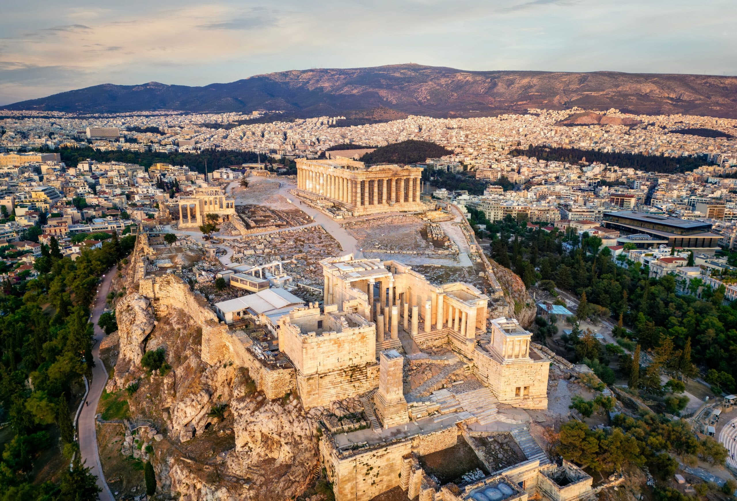 Beautiful,Aerial,Sunset,View,Of,The,Parthenon,Temple,At,The