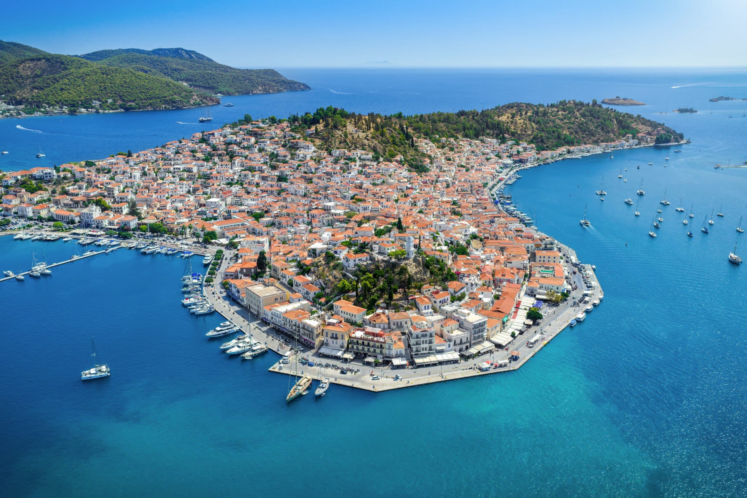 Panoramic,Summer,Day,Aerial,View,Of,The,Town,Of,Poros