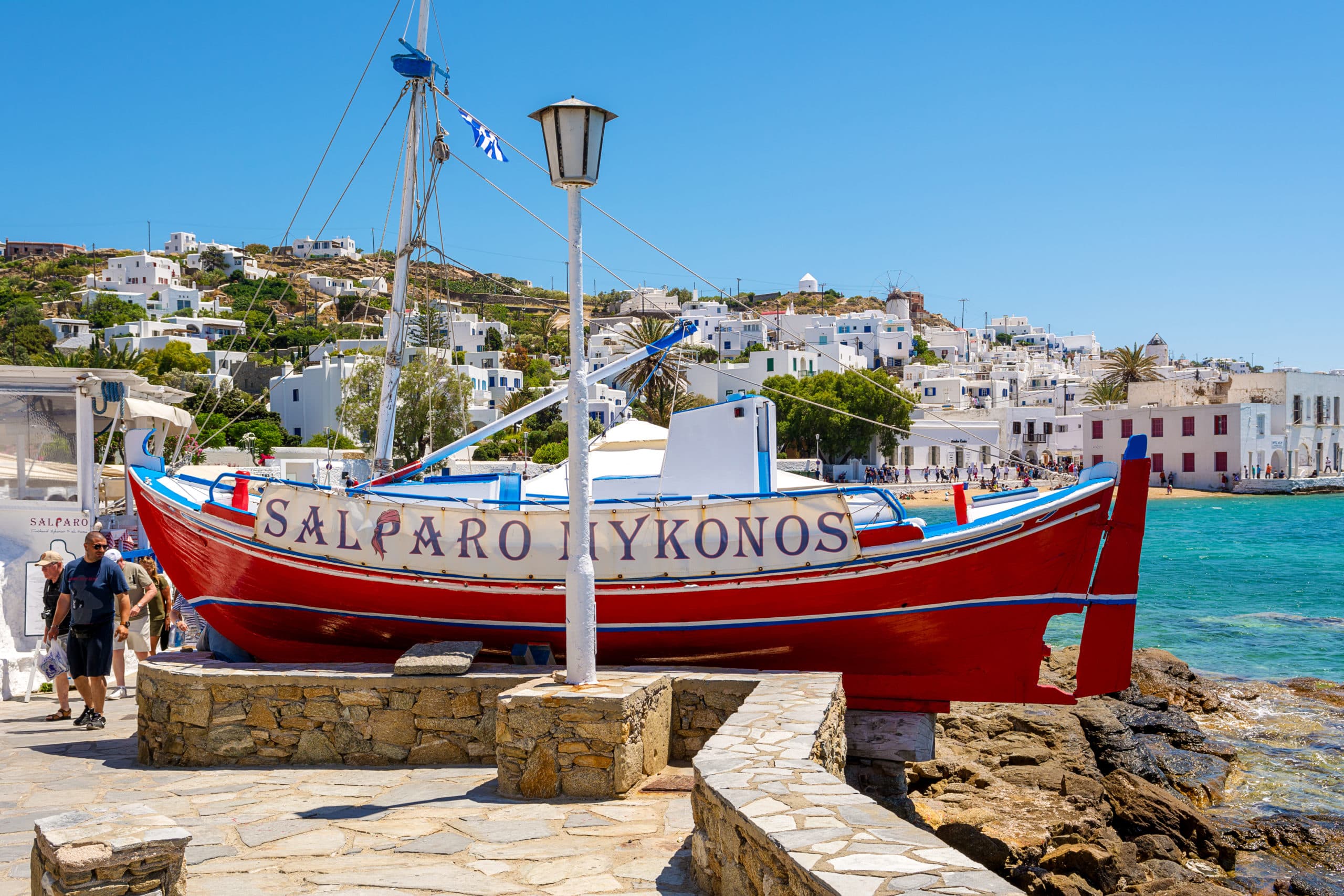 Mykonos,,Greece,-,May,23,,2017:,Fishing,Boat,On,Coastal