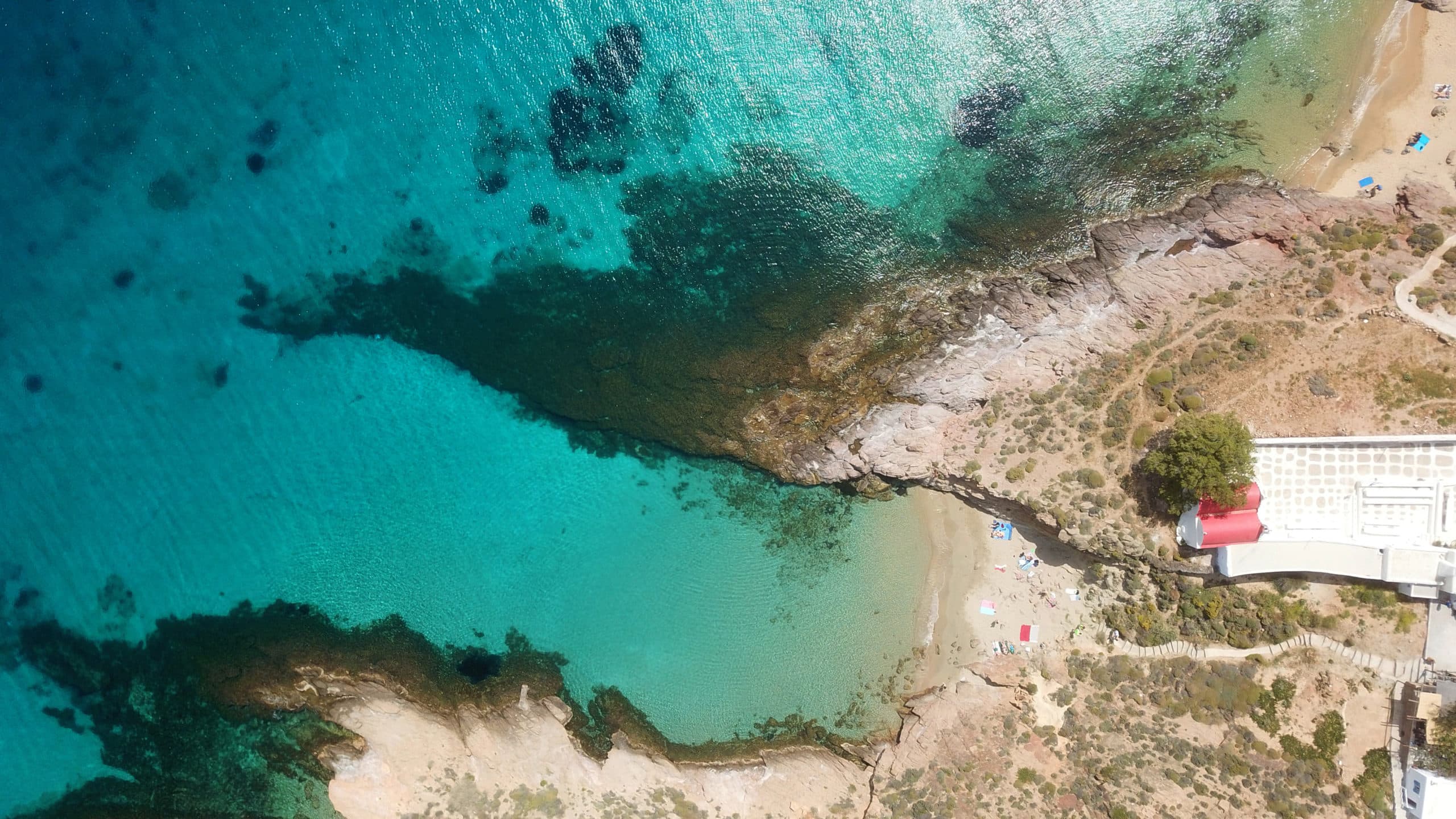 Aerial,Drone,Bird's,Eye,View,Of,Iconic,Chapel,And,Turquoise