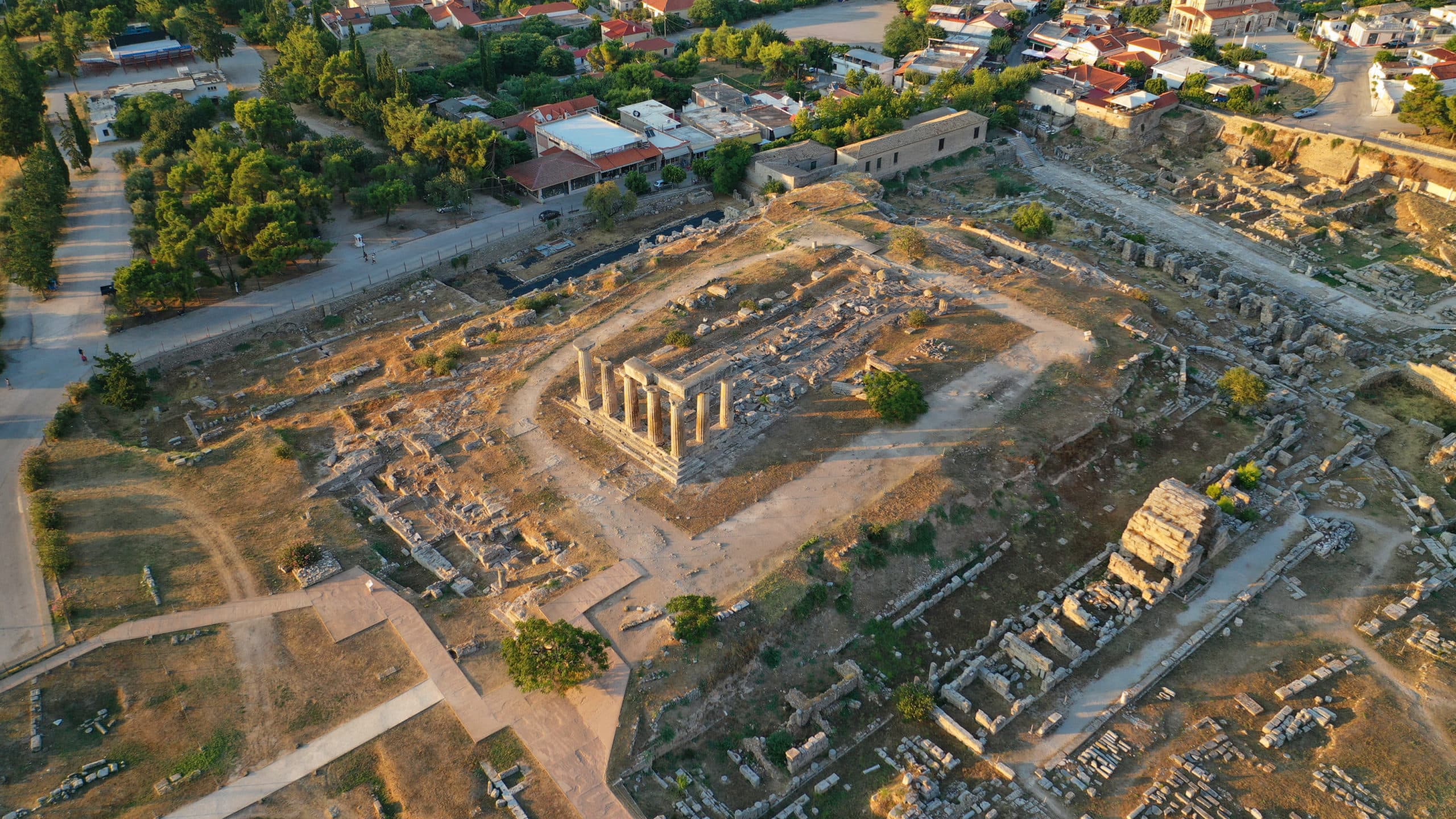 Aerial,Drone,Photo,Of,Iconic,Archaeological,Site,Of,Ancient,Corinth