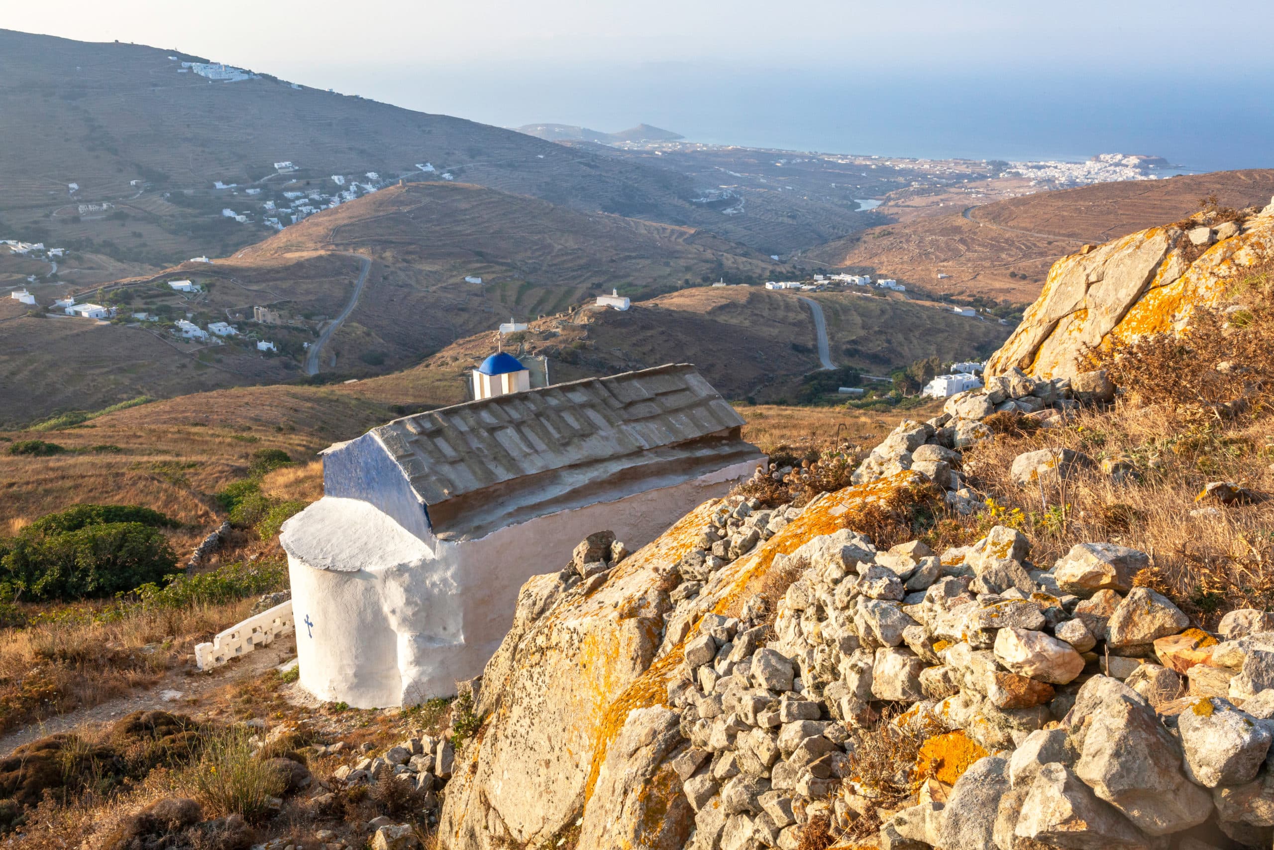 A,View,From,Exombourgo,(xomburgo),Mountain,At,Tinos,Port,,Greece