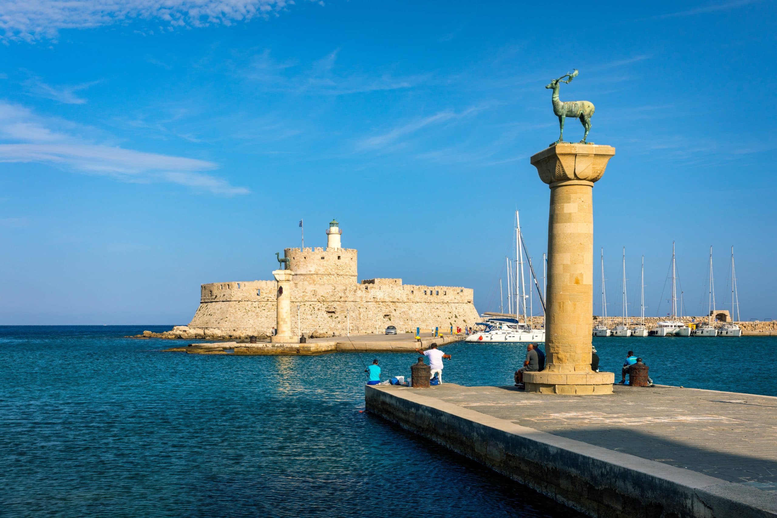 Mandraki,Port,With,Deers,Statue,,Where,The,Colossus,Was,Standing