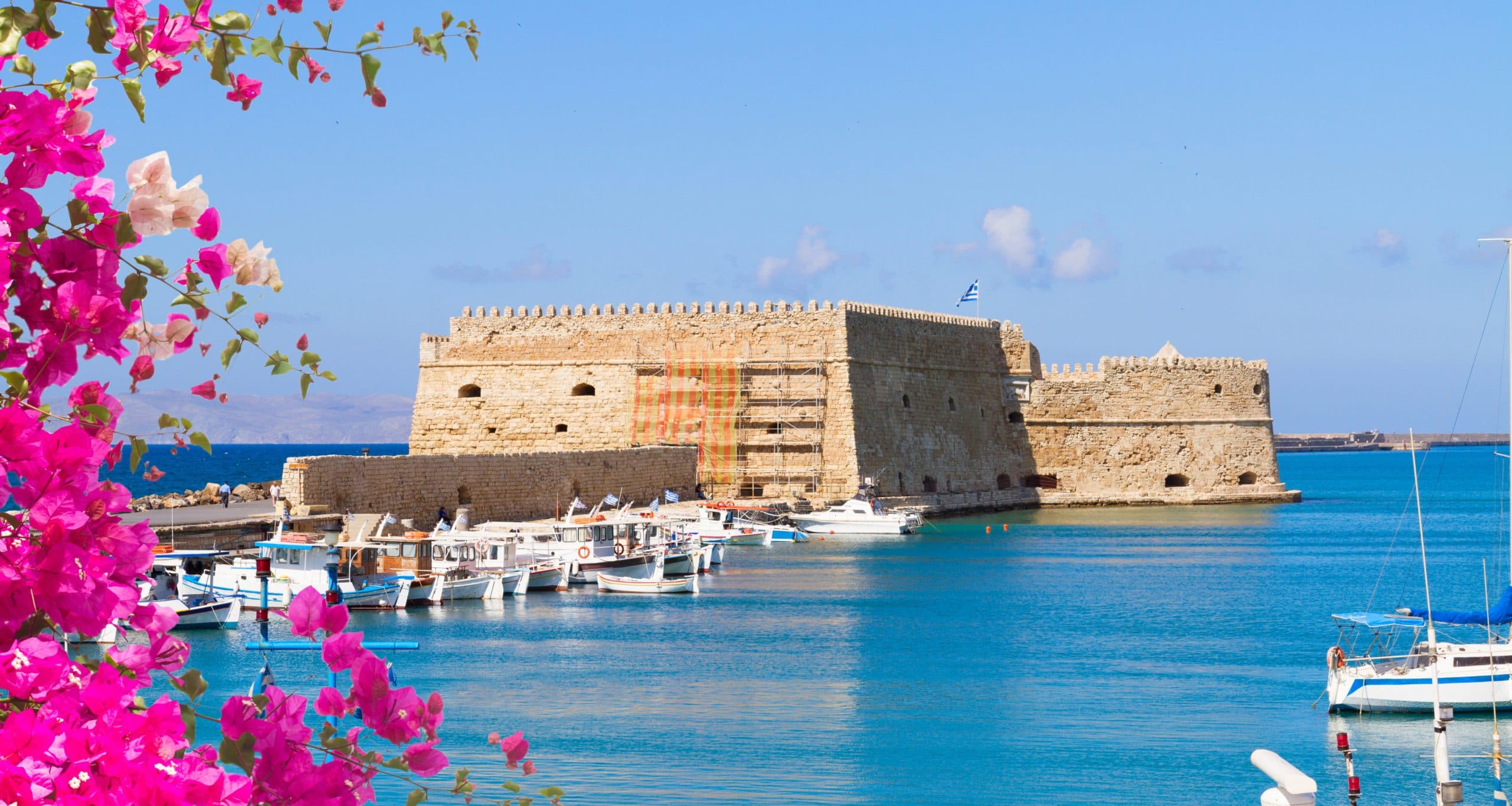 Heraklion,Harbour,With,Old,Venetian,Fort,,Crete,,Greece,With,Flowers