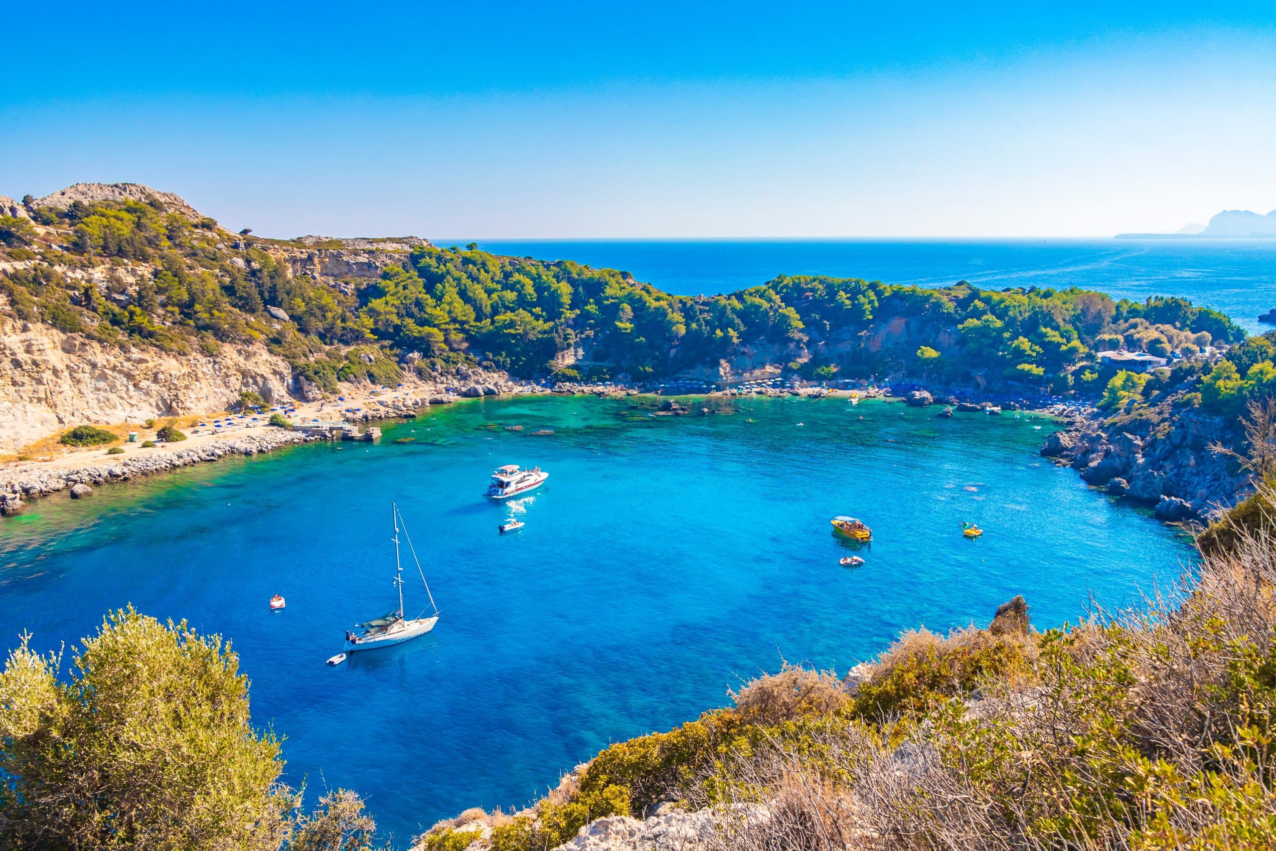 Anthony,Quinn,Bay,With,Turquoise,Clear,Water,In,Faliraki,On