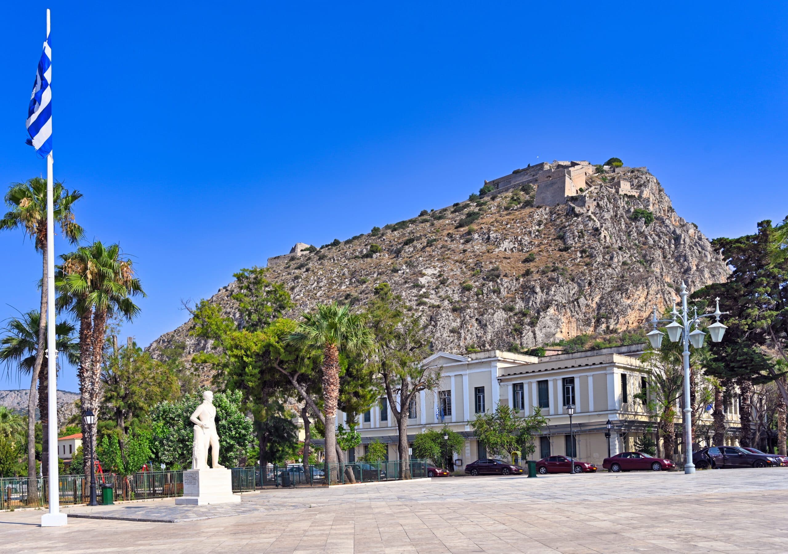 The,Statue,Of,Ioannis,Kapodistrias,And,Palamidi,Castle,,Nafplio,,Greece