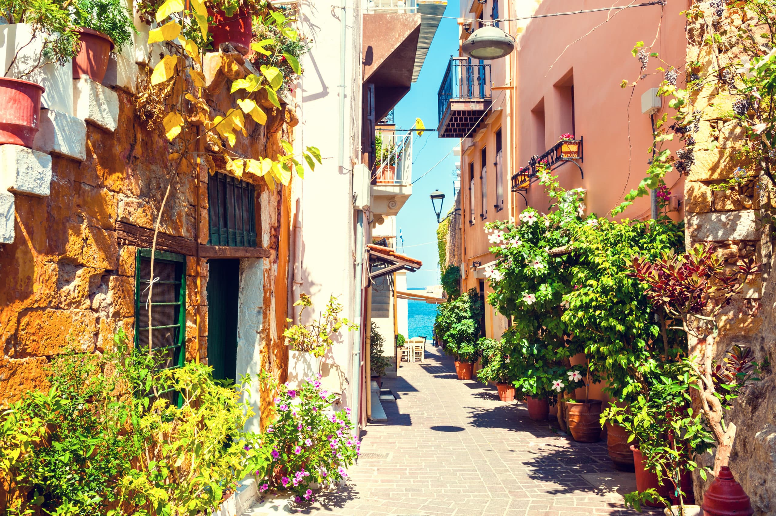 Beautiful,Street,In,Chania,,Crete,Island,,Greece.,Summer,Landscape