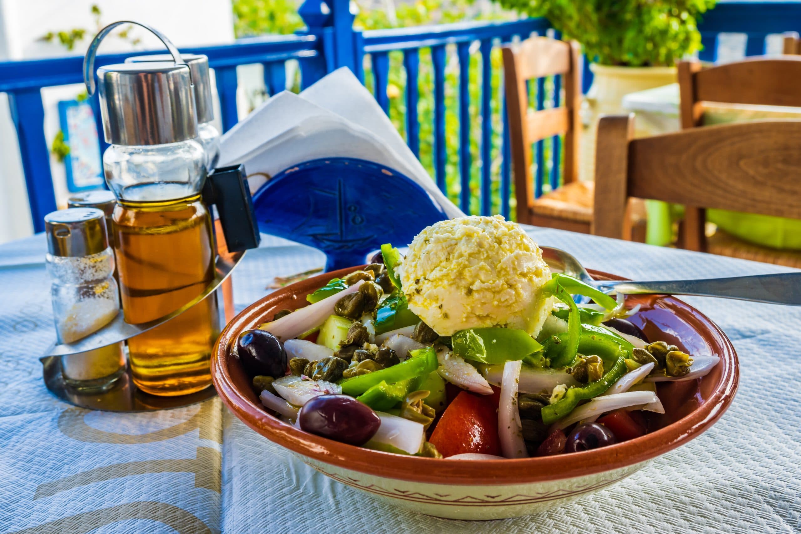 Plate,Of,Greek,Salad,Served,With,Traditional,Goat,Feta,Cheese