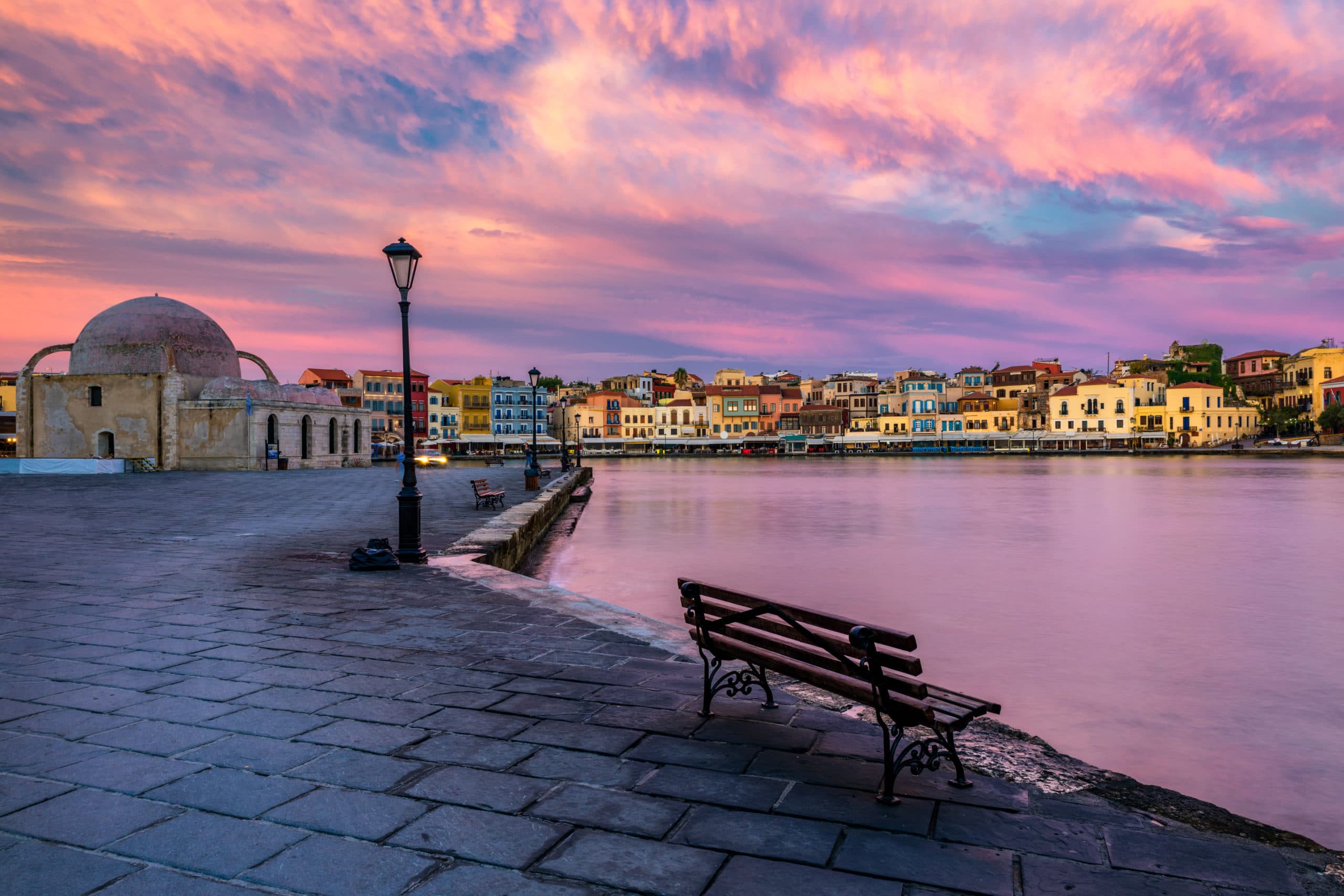 Venetian,Harbour,Of,The,City,Of,Chania,At,Sunrise,With