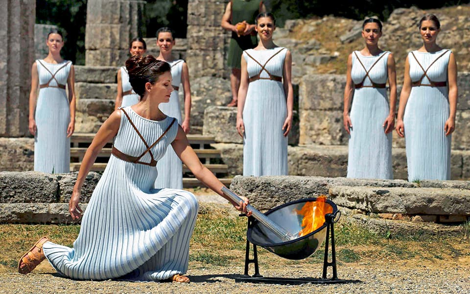 The dress rehearsal for the Olympic flame lighting ceremony for the Rio 2016 Olympic Games takes place at the site of ancient Olympia in Greece