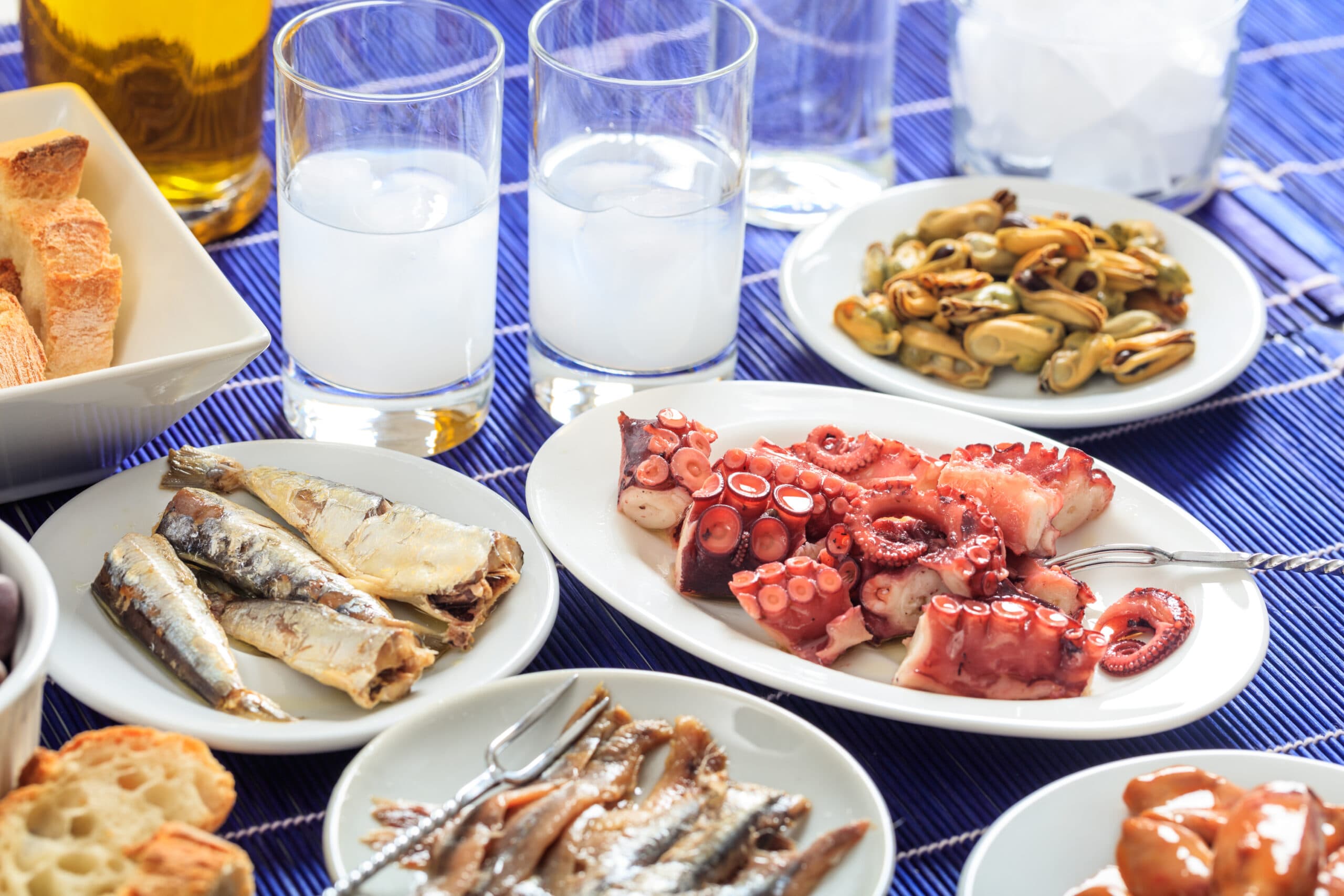Raki,And,Meze,For,Two.,Glasses,Of,Greek,Ouzo,And