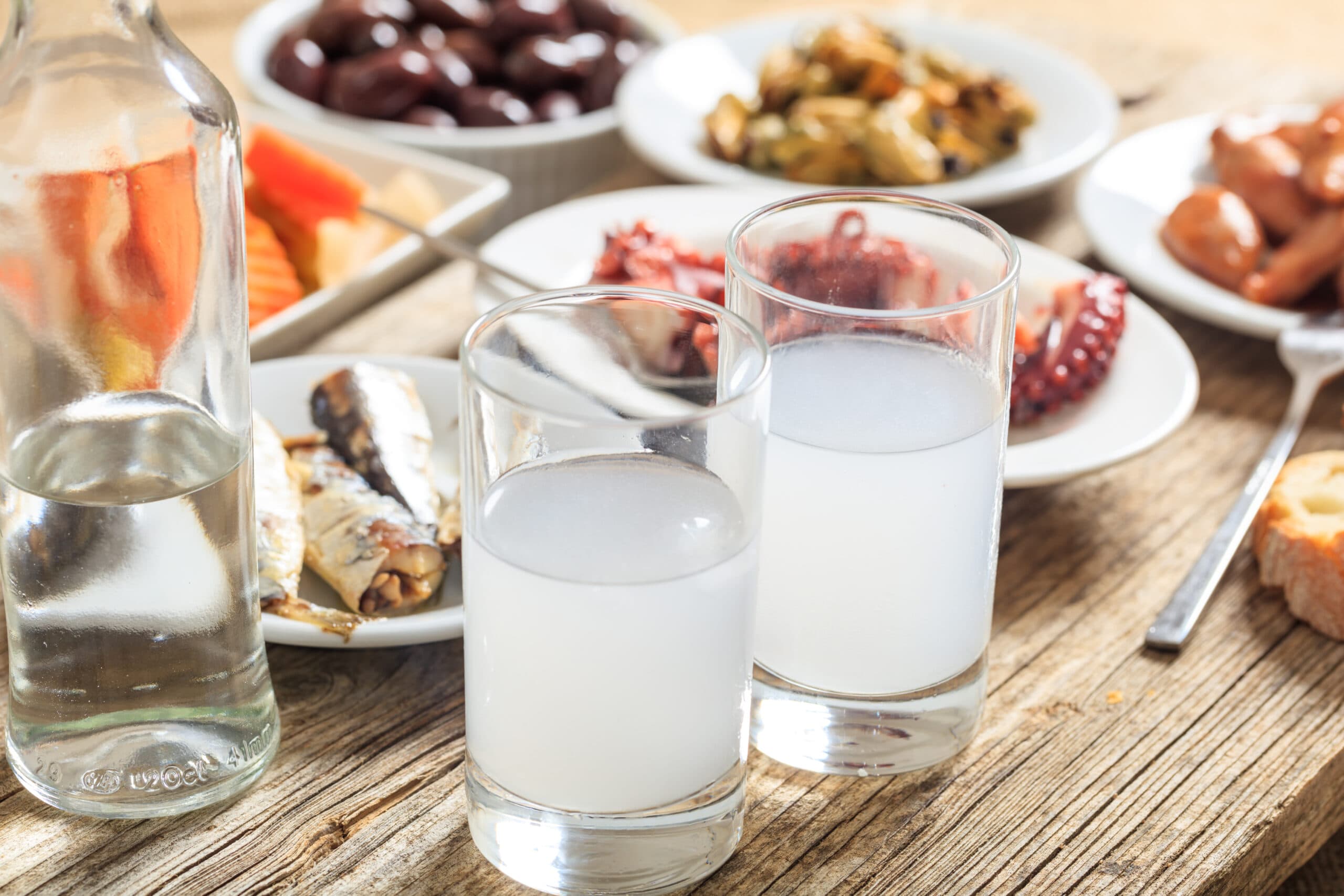 Glasses,Of,Ouzo,,Raki,And,Meze,Appetizers